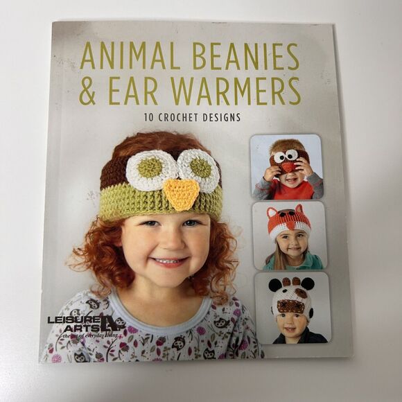 Animal‎ Beanies & Ear Warmers Leisure Arts Crochet Patterns Book 10 Designs - Picture 1 of 4